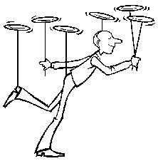 line drawing of guy spinning plates